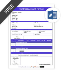 Contract account format in word