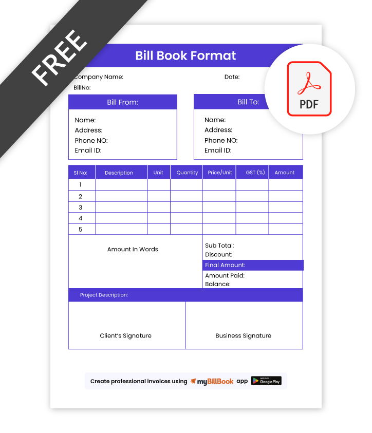 Bill Book Format in PDF