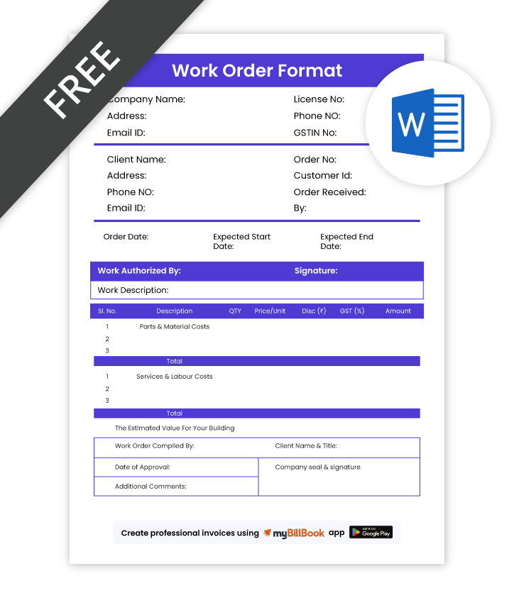 simple work order format in word